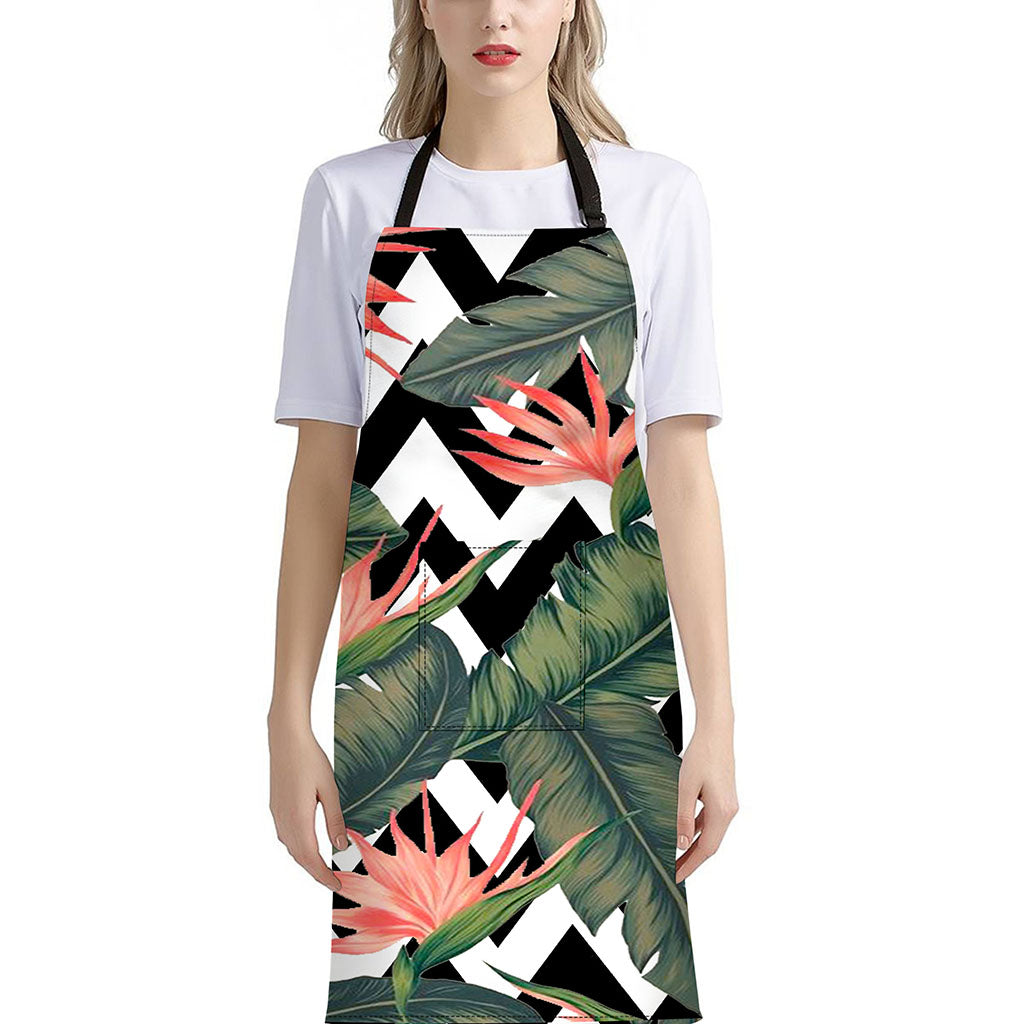 Zig Zag Tropical Pattern Print Bib Apron With Pocket
