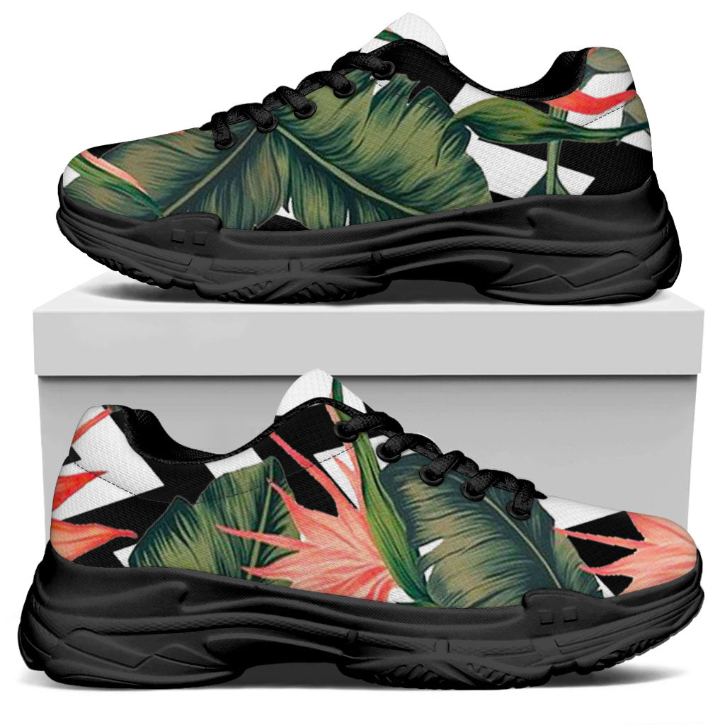 Zig Zag Tropical Pattern Print Black Chunky Shoes