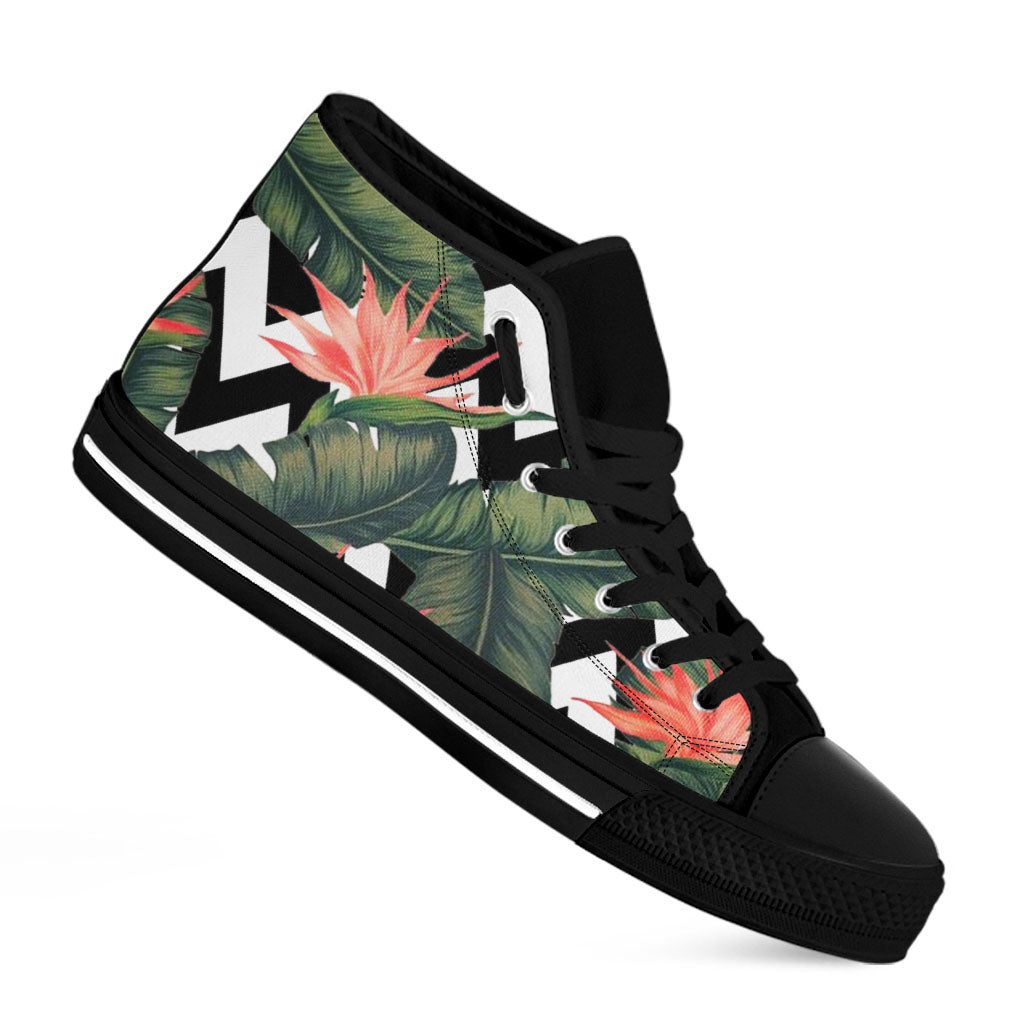 Zig Zag Tropical Pattern Print Black High Top Sneakers