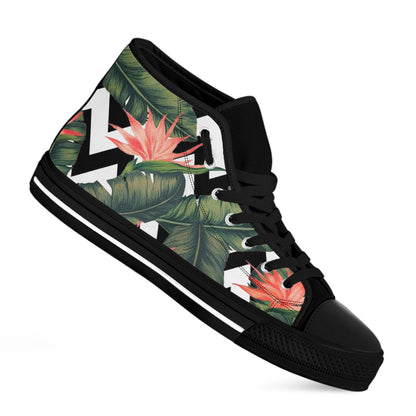 Zig Zag Tropical Pattern Print Black High Top Sneakers
