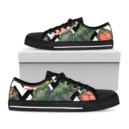 Zig Zag Tropical Pattern Print Black Low Top Sneakers