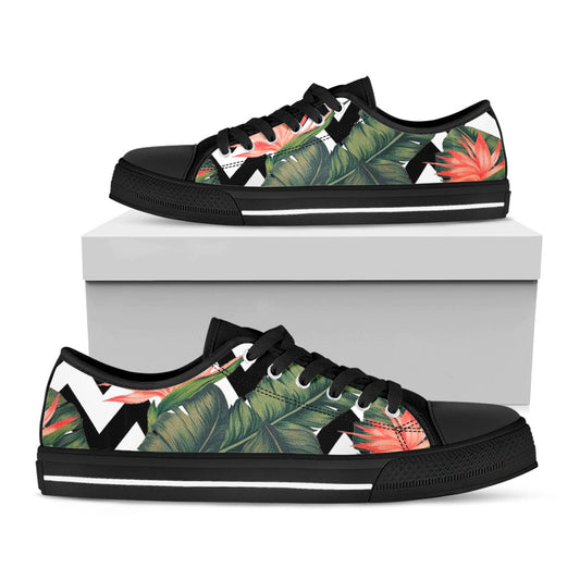 Zig Zag Tropical Pattern Print Black Low Top Sneakers
