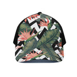 Zig Zag Tropical Pattern Print Black Mesh Trucker Cap