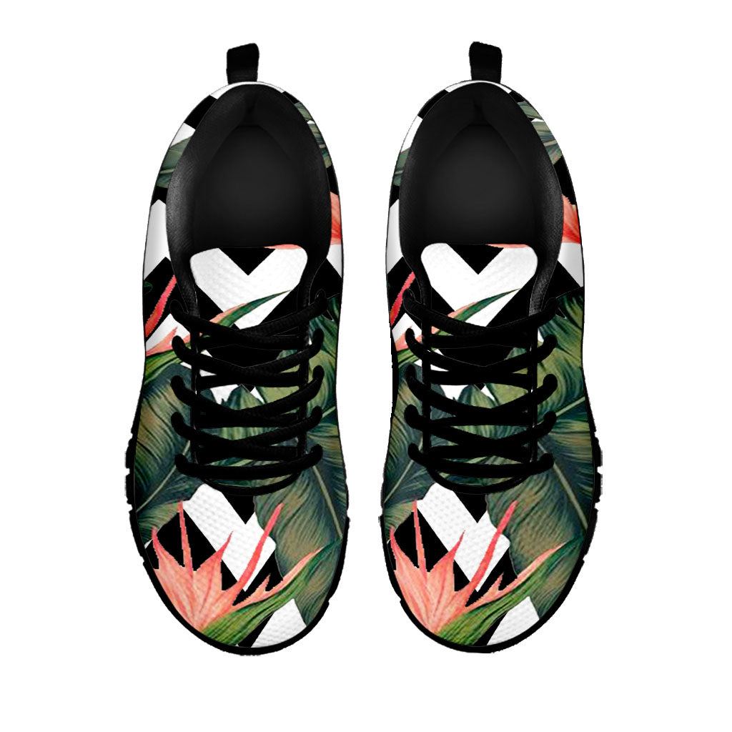 Zig Zag Tropical Pattern Print Black Running Shoes