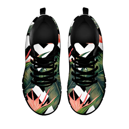 Zig Zag Tropical Pattern Print Black Running Shoes