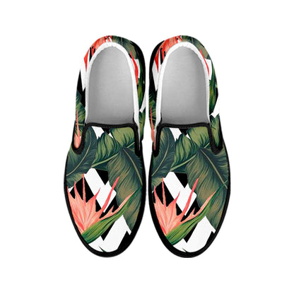 Zig Zag Tropical Pattern Print Black Slip On Sneakers