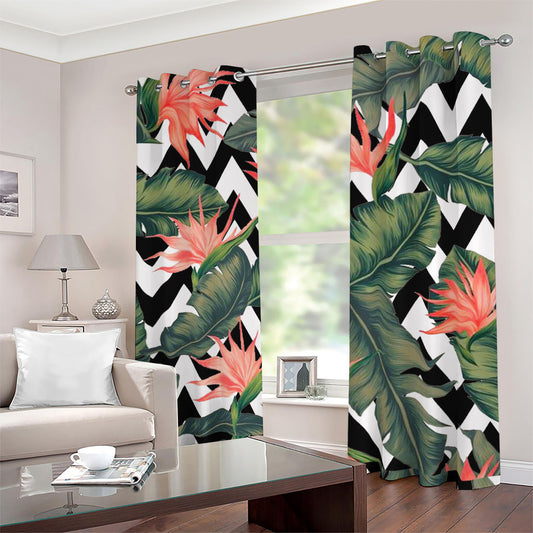 Zig Zag Tropical Pattern Print Blackout Grommet Curtains