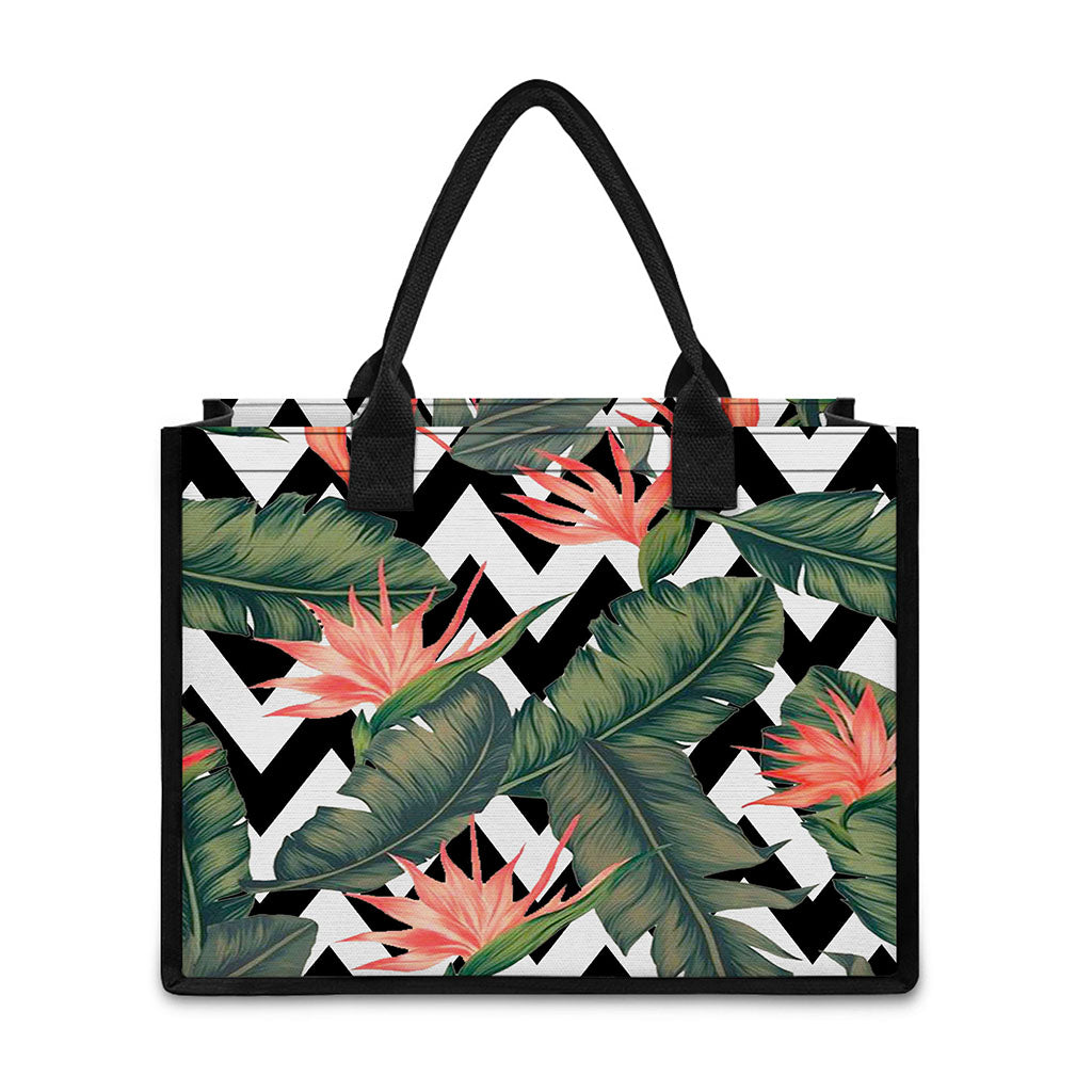 Zig Zag Tropical Pattern Print Canvas Tote Bag