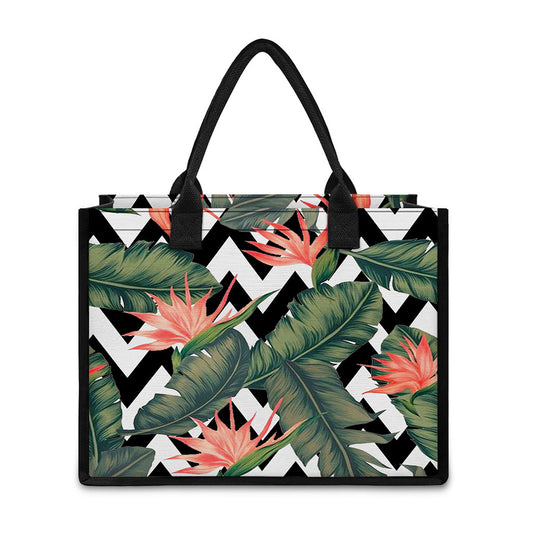 Zig Zag Tropical Pattern Print Canvas Tote Bag