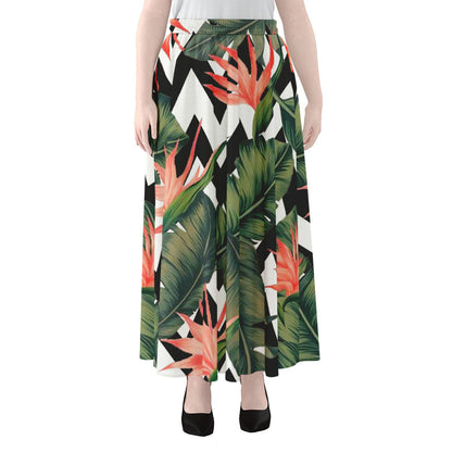 Zig Zag Tropical Pattern Print Chiffon Maxi Skirt