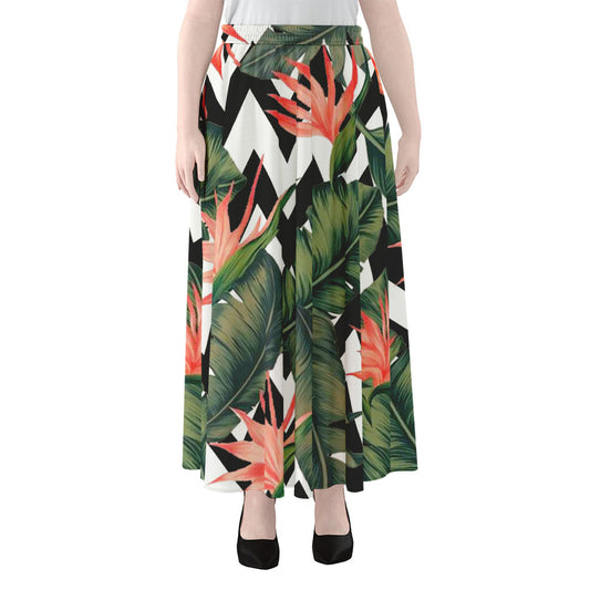 Zig Zag Tropical Pattern Print Chiffon Maxi Skirt