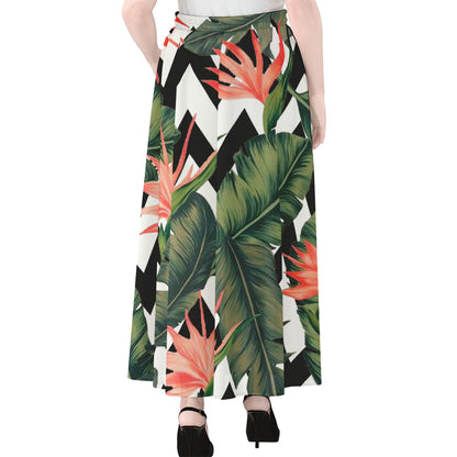 Zig Zag Tropical Pattern Print Chiffon Maxi Skirt
