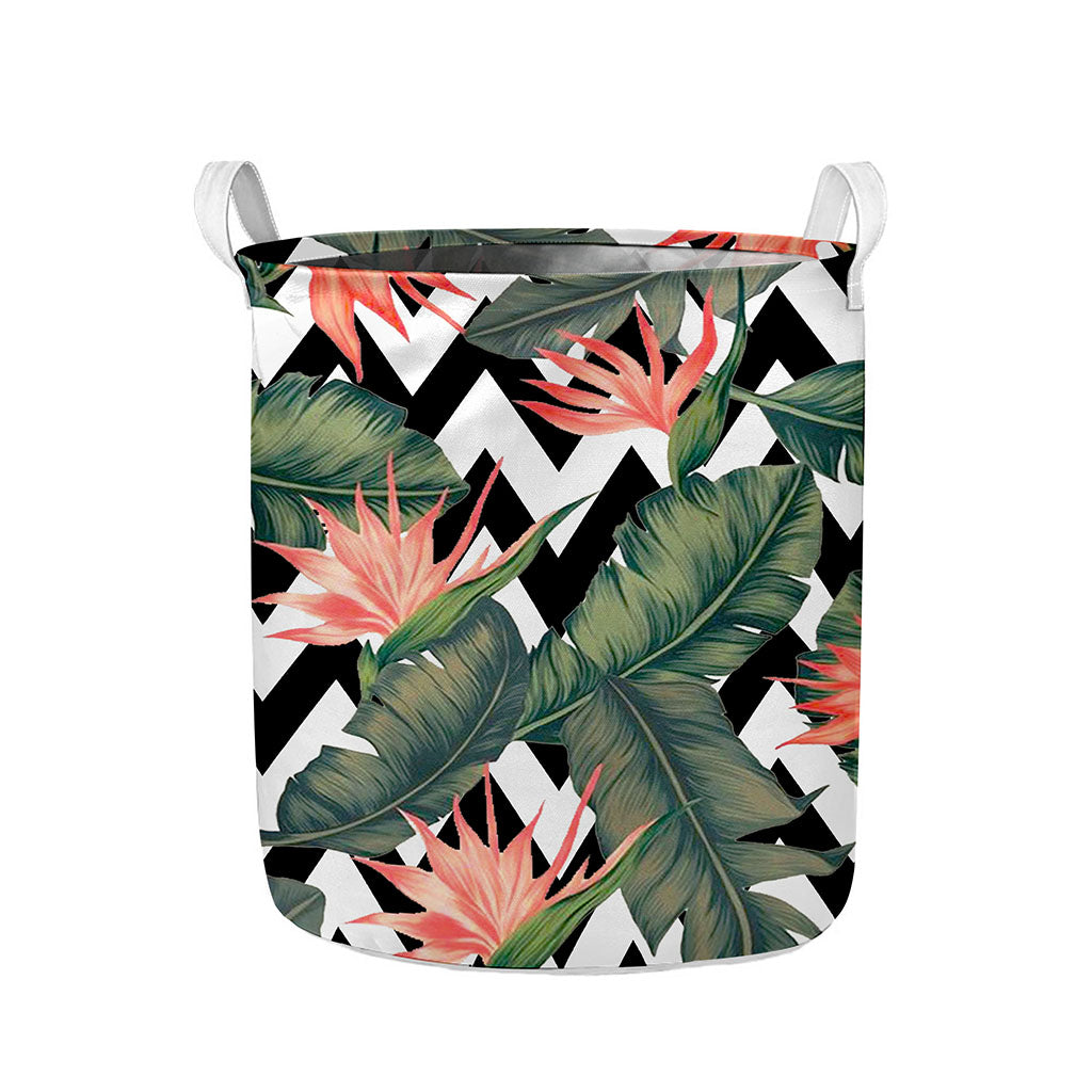 Zig Zag Tropical Pattern Print Collapsible Laundry Basket