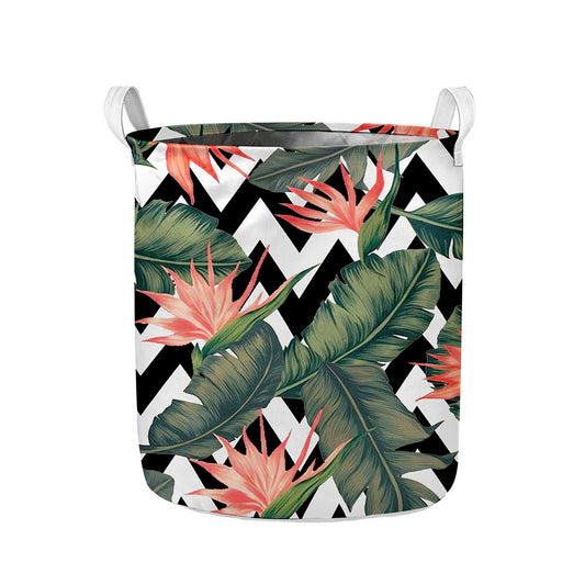Zig Zag Tropical Pattern Print Collapsible Laundry Basket