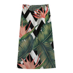 Zig Zag Tropical Pattern Print Cotton Front Slit Maxi Skirt