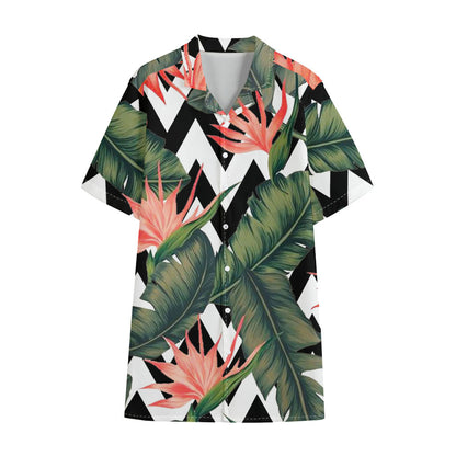 Zig Zag Tropical Pattern Print Cotton Hawaiian Shirt