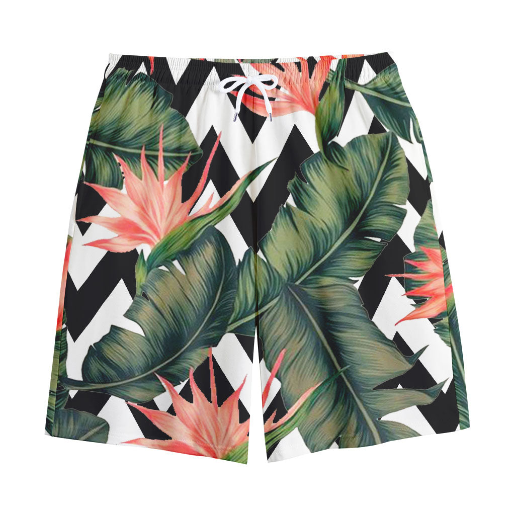 Zig Zag Tropical Pattern Print Cotton Shorts