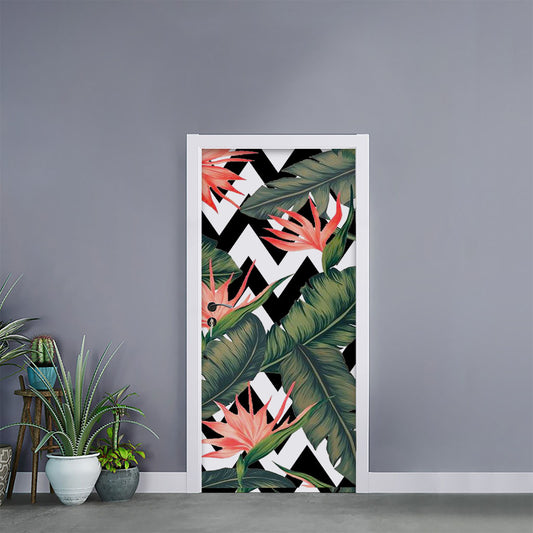 Zig Zag Tropical Pattern Print Door Sticker