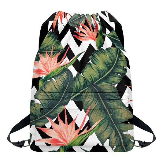 Zig Zag Tropical Pattern Print Drawstring Backpack