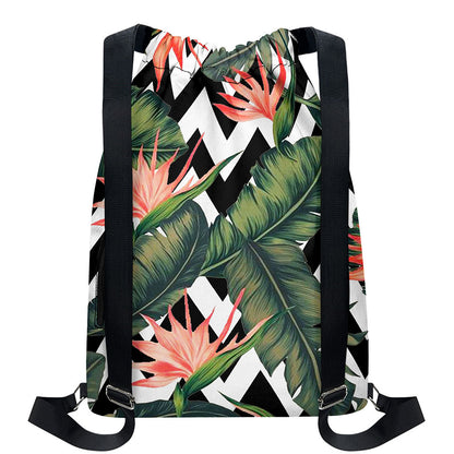 Zig Zag Tropical Pattern Print Drawstring Backpack