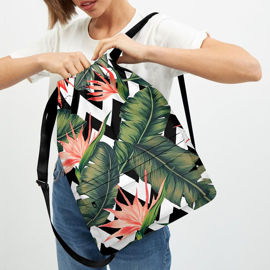 Zig Zag Tropical Pattern Print Drawstring Backpack
