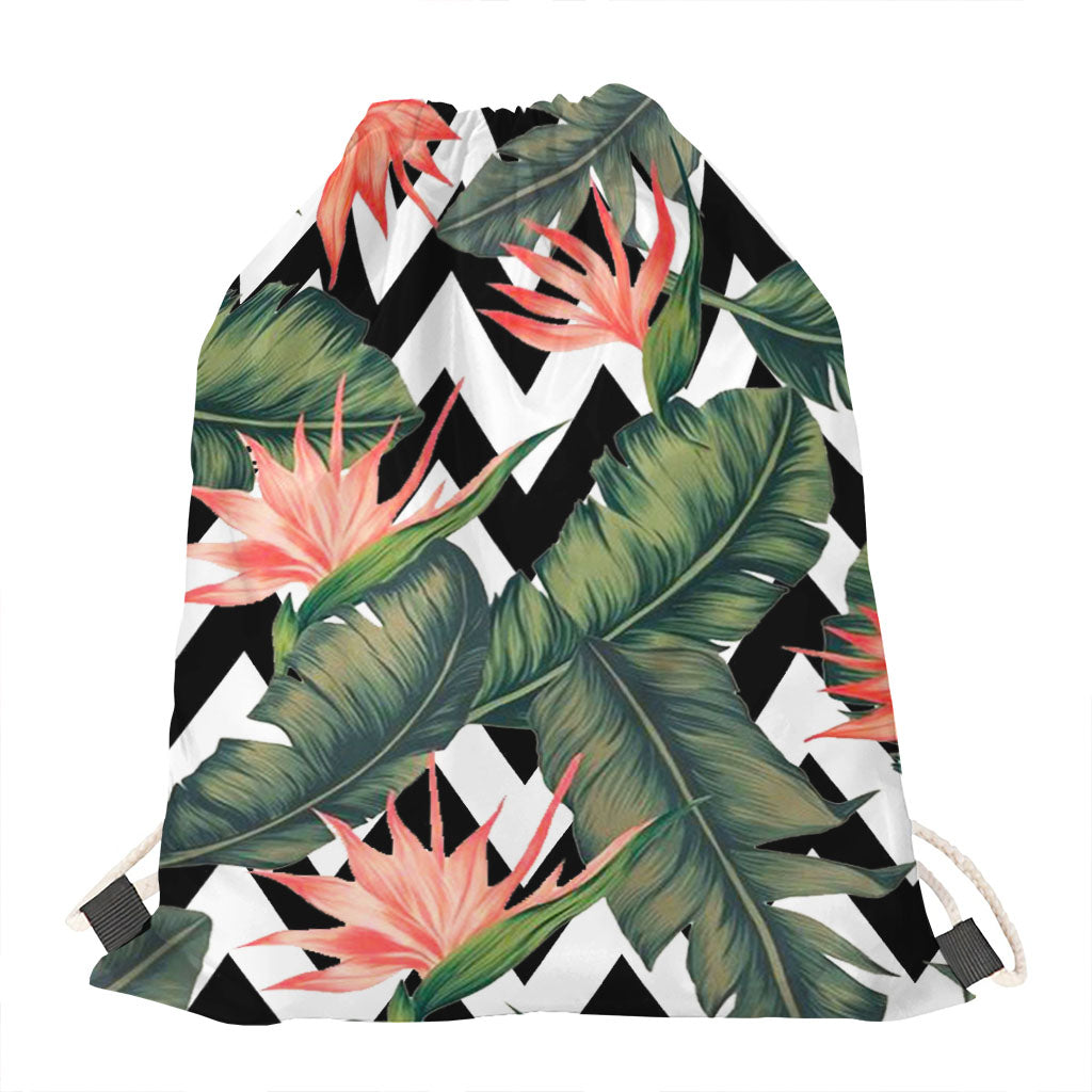 Zig Zag Tropical Pattern Print Drawstring Bag