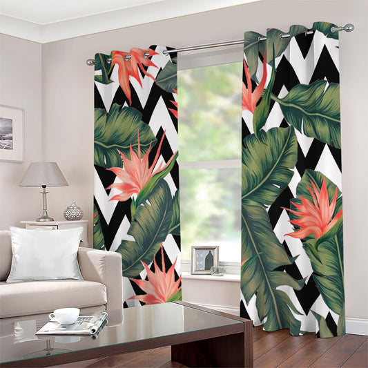 Zig Zag Tropical Pattern Print Extra Wide Grommet Curtains