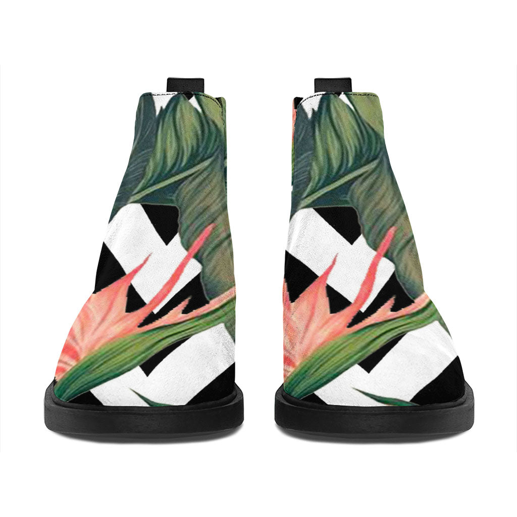 Zig Zag Tropical Pattern Print Flat Ankle Boots
