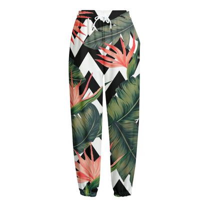 Zig Zag Tropical Pattern Print Fleece Lined Knit Pants