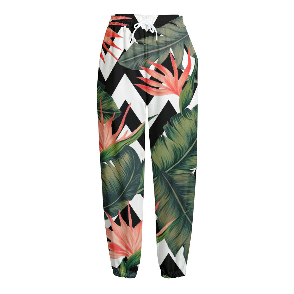 Zig Zag Tropical Pattern Print Fleece Lined Knit Pants