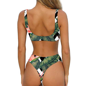 Zig Zag Tropical Pattern Print Front Bow Tie Bikini
