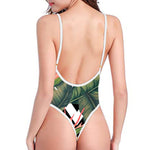 Zig Zag Tropical Pattern Print High Cut One Piece Swimsuit