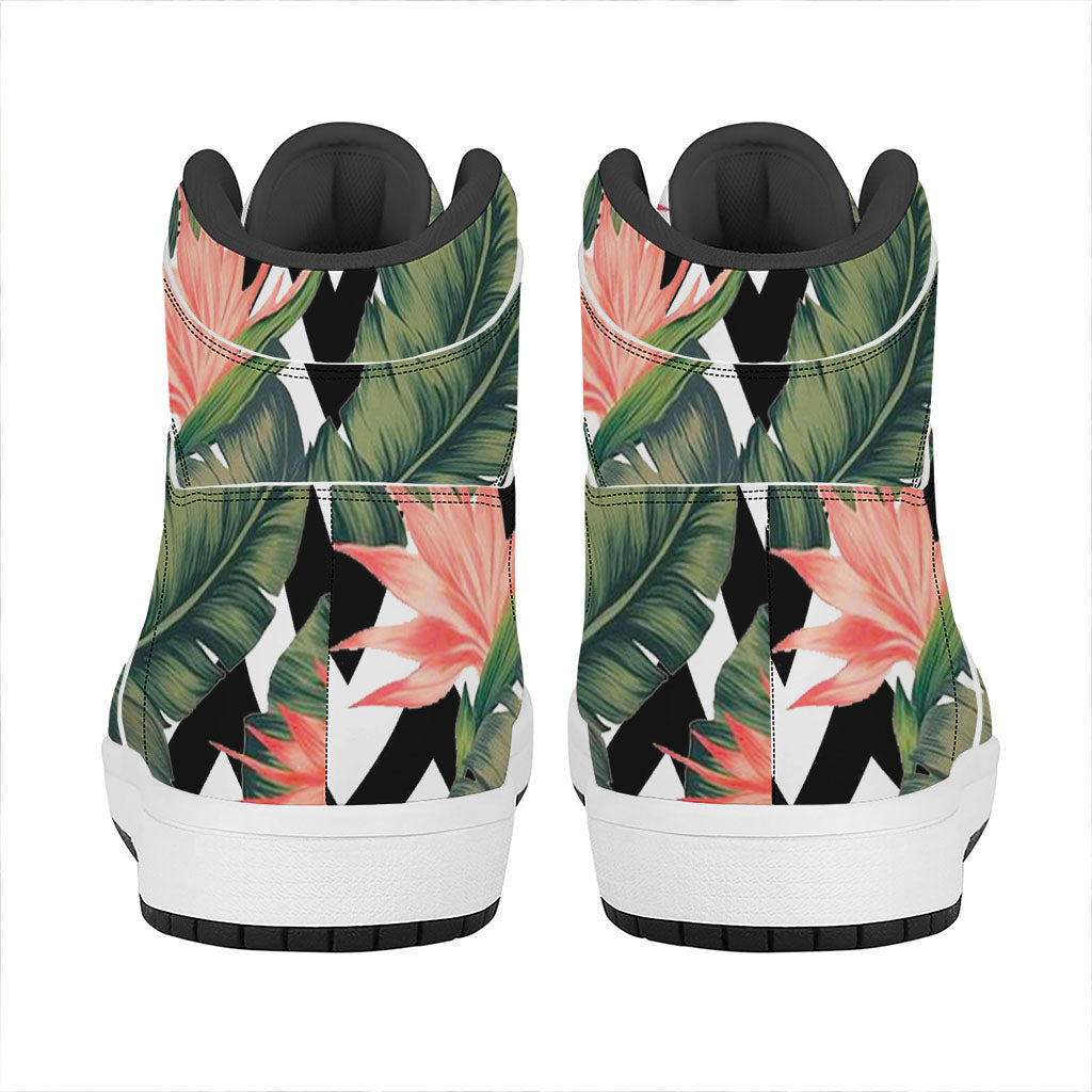 Zig Zag Tropical Pattern Print High Top Leather Sneakers