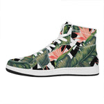 Zig Zag Tropical Pattern Print High Top Leather Sneakers
