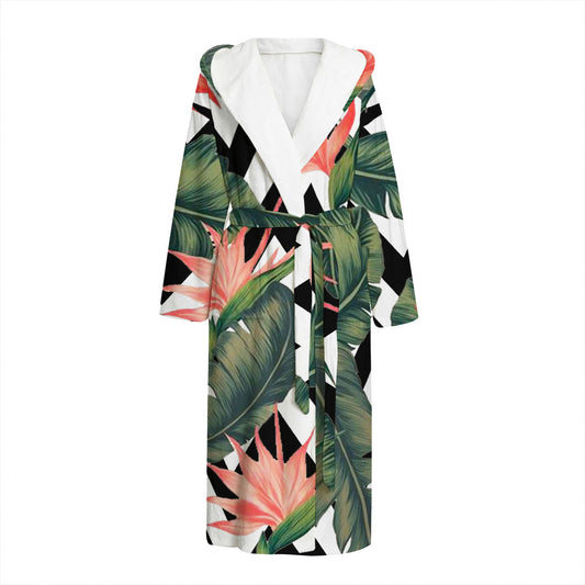 Zig Zag Tropical Pattern Print Hooded Bathrobe