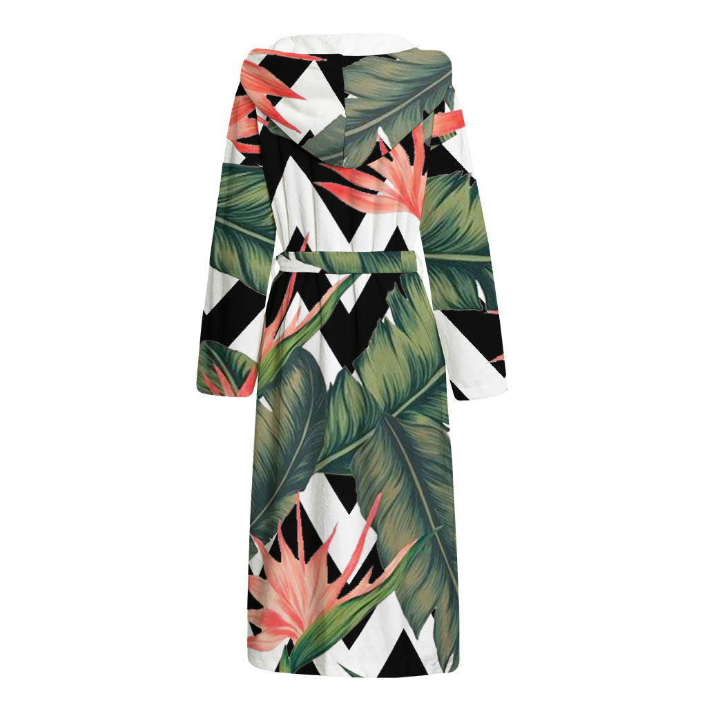 Zig Zag Tropical Pattern Print Hooded Bathrobe