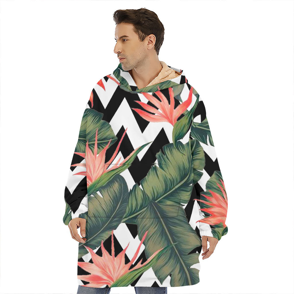 Zig Zag Tropical Pattern Print Hoodie Blanket