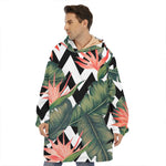 Zig Zag Tropical Pattern Print Hoodie Blanket