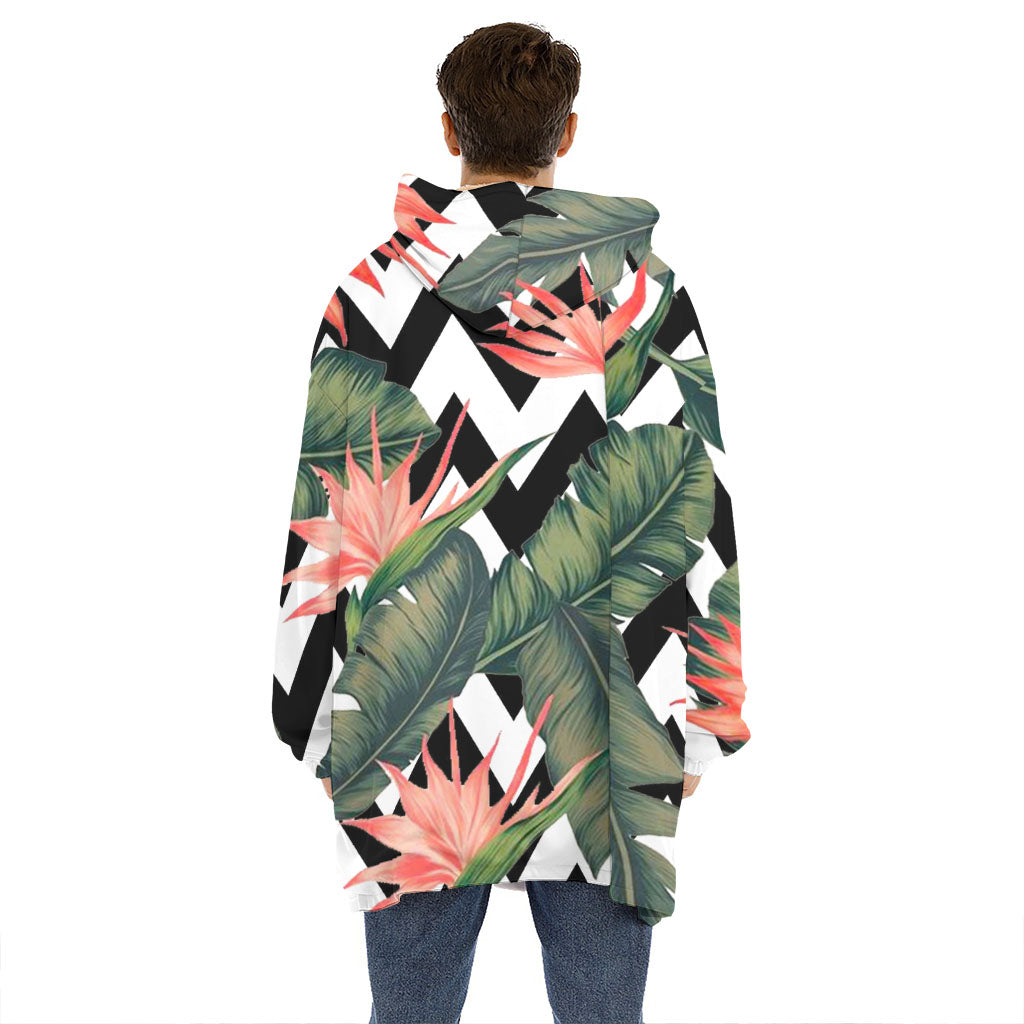 Zig Zag Tropical Pattern Print Hoodie Blanket