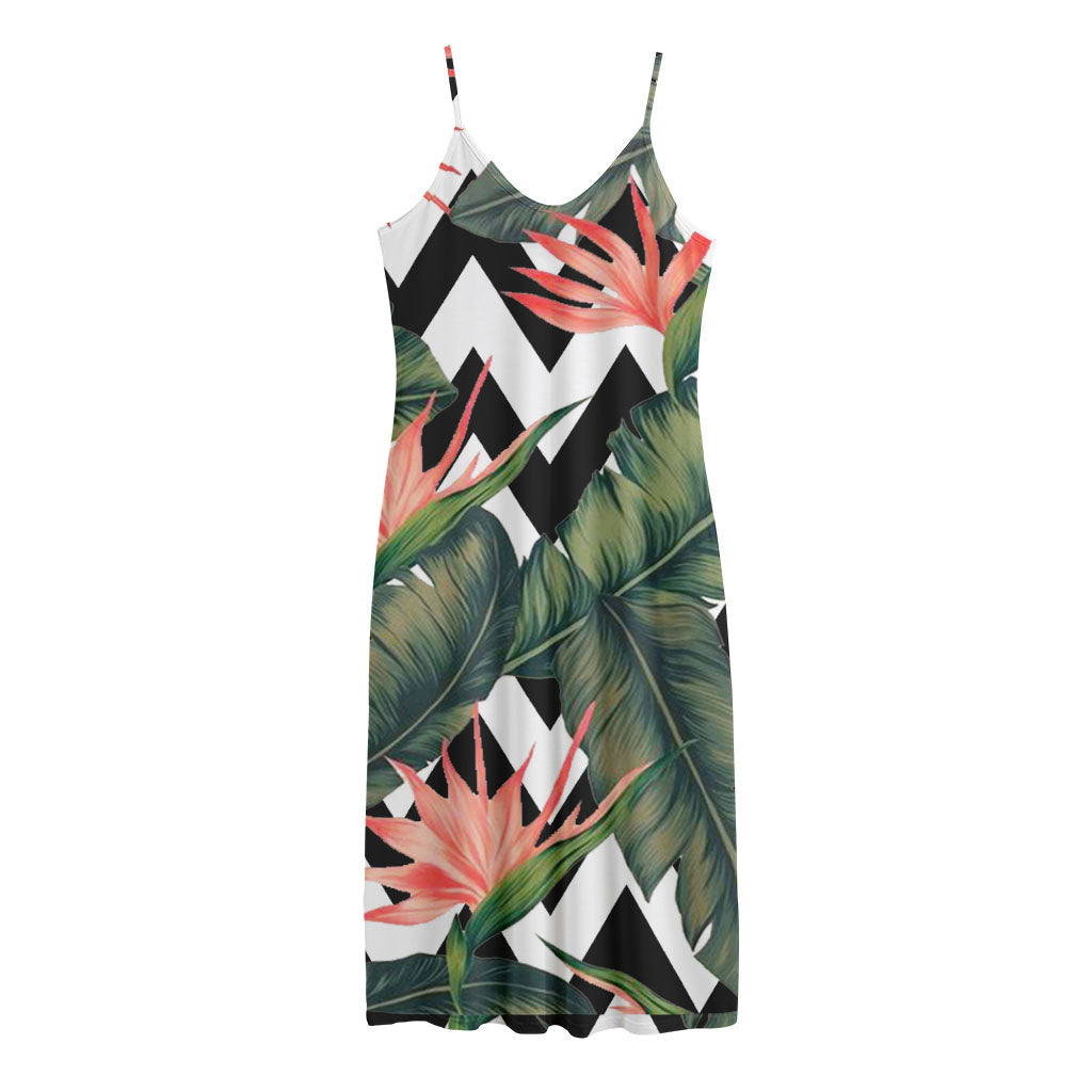 Zig Zag Tropical Pattern Print Jersey Midi Cami Dress