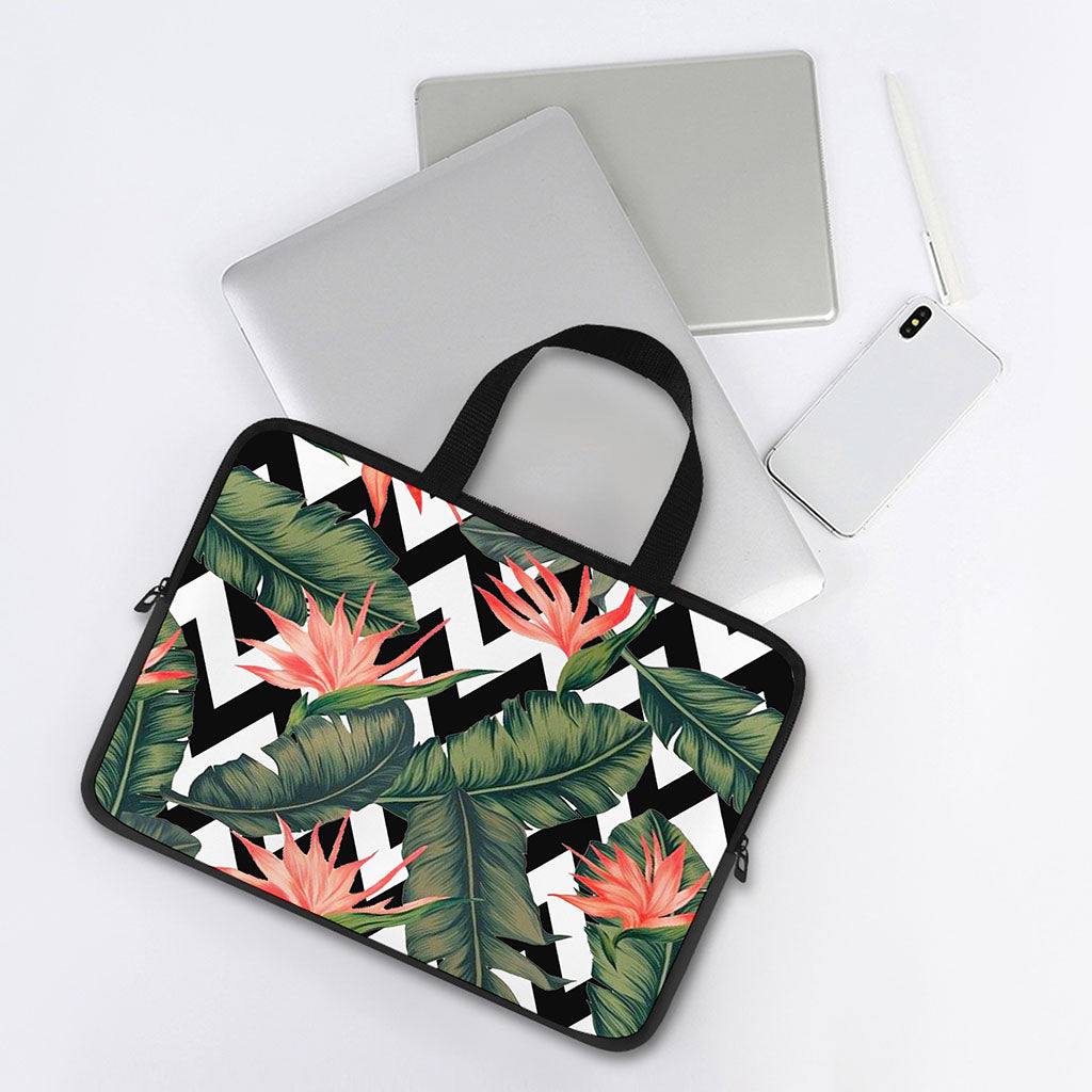 Zig Zag Tropical Pattern Print Laptop Sleeve With Handle
