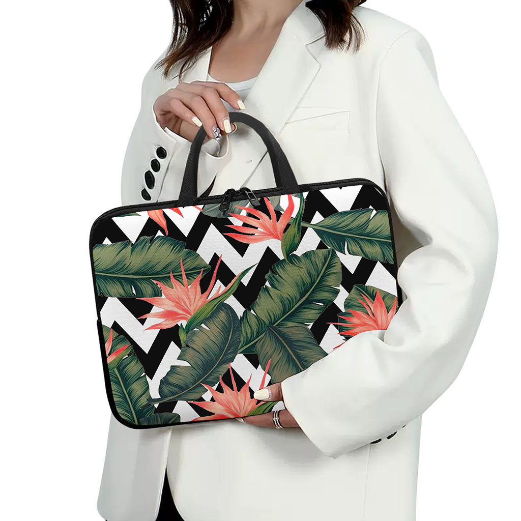 Zig Zag Tropical Pattern Print Laptop Sleeve With Handle
