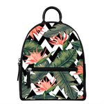 Zig Zag Tropical Pattern Print Leather Backpack