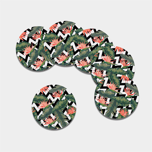 Zig Zag Tropical Pattern Print Leather Coaster Set