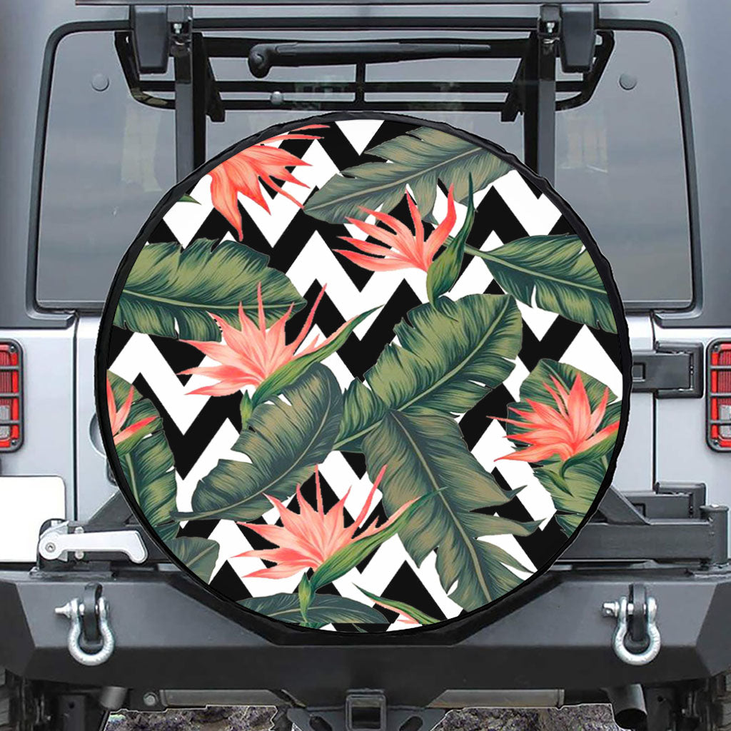 Zig Zag Tropical Pattern Print Leather Spare Tire Cover