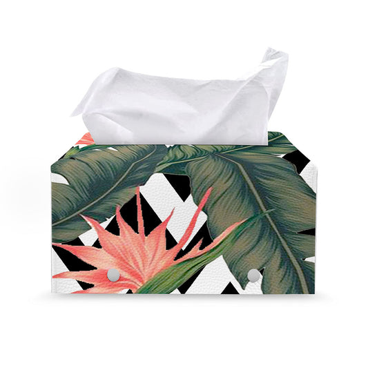 Zig Zag Tropical Pattern Print Leather Tissue Box Cover