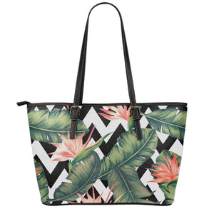 Zig Zag Tropical Pattern Print Leather Tote Bag