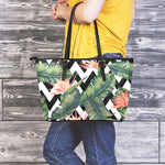Zig Zag Tropical Pattern Print Leather Tote Bag