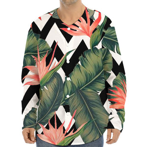 Zig Zag Tropical Pattern Print Long Sleeve Baseball Jersey