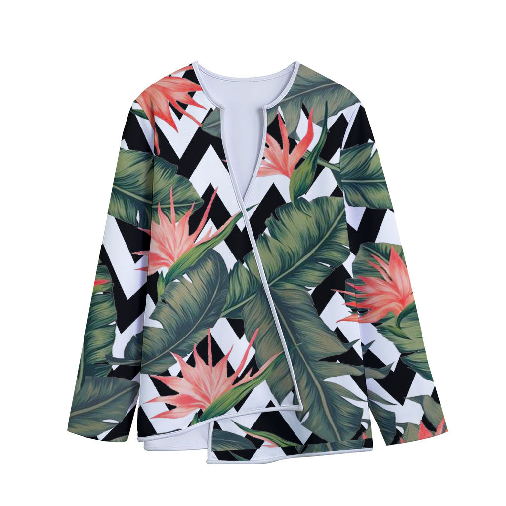 Zig Zag Tropical Pattern Print Long Sleeve Short Coat